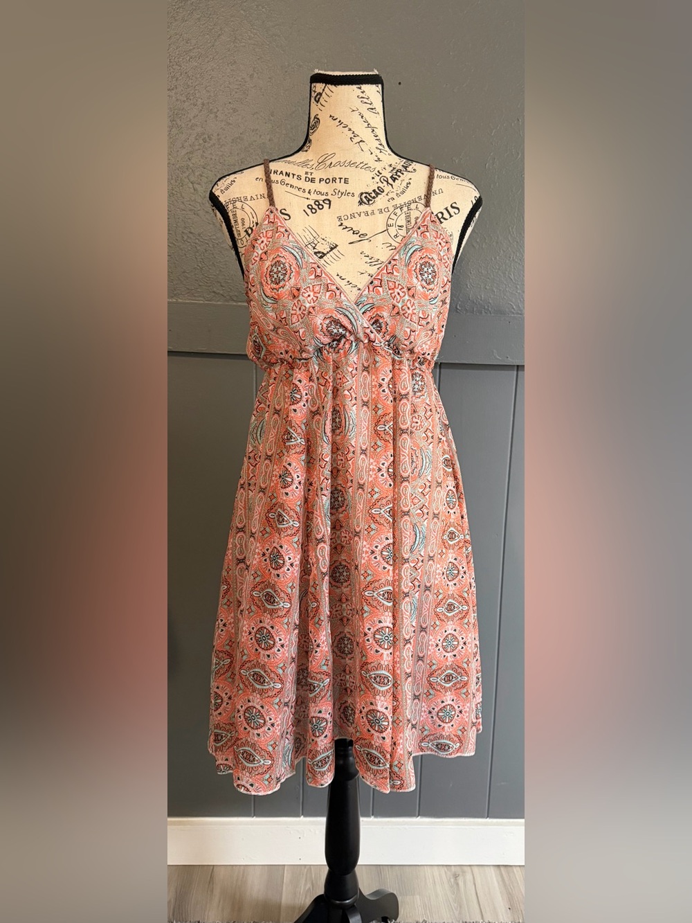 Coral Paisley Maxi Dress with V-Neck